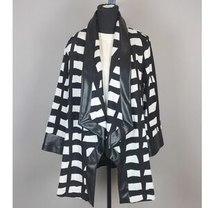 Joseph Ribkoff Faux Leather Trim Knit Cardigan Jacket Womens 10 Black White Grid